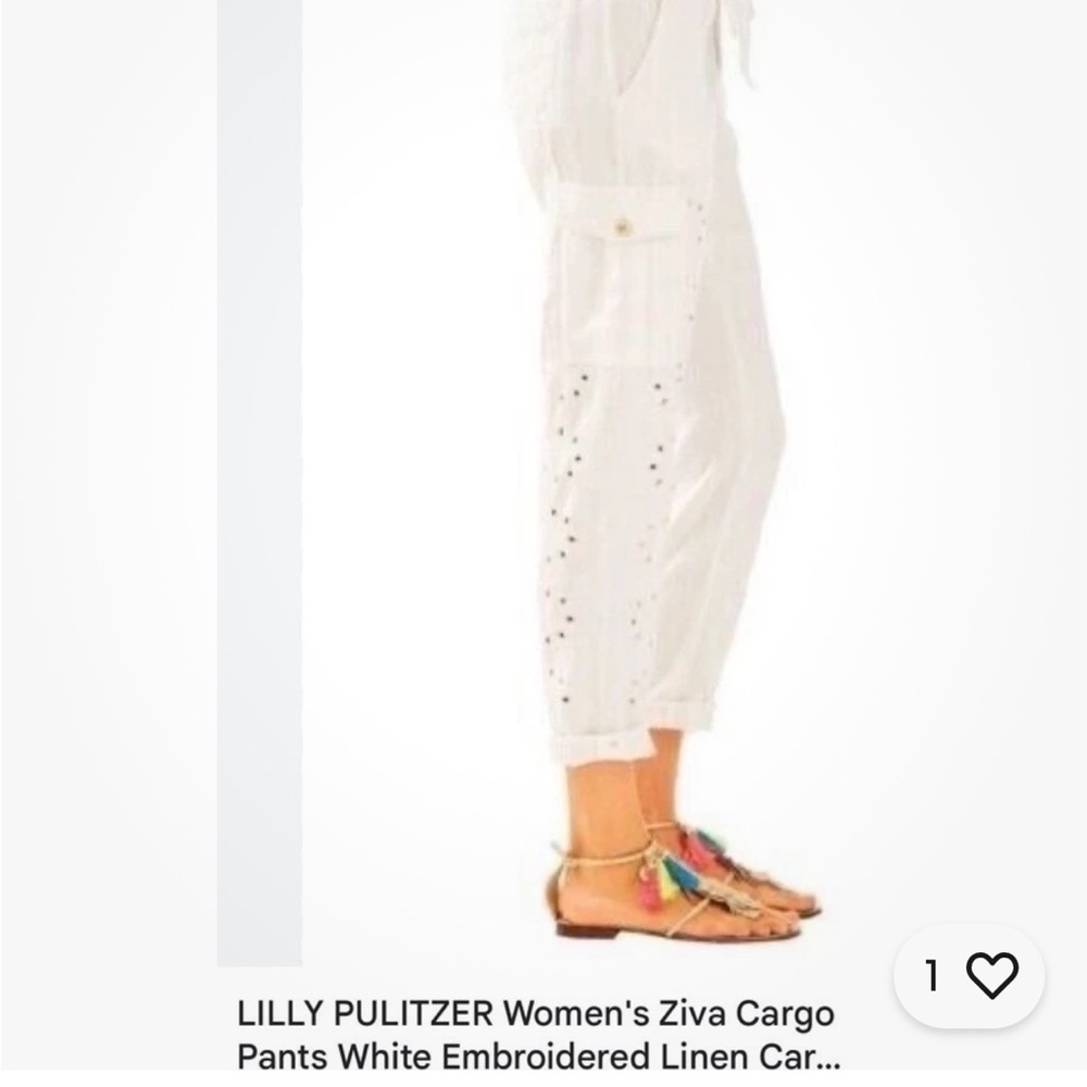NWT Lilly Pulitzer 100% linen Ziva Cropped Pants with Details eyelet resort wear